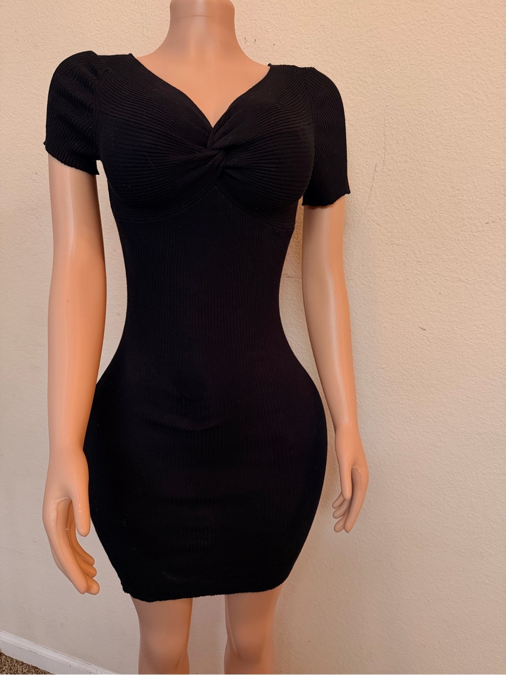 Derek Heart Black Ribbed Twist-Front Mini Dress